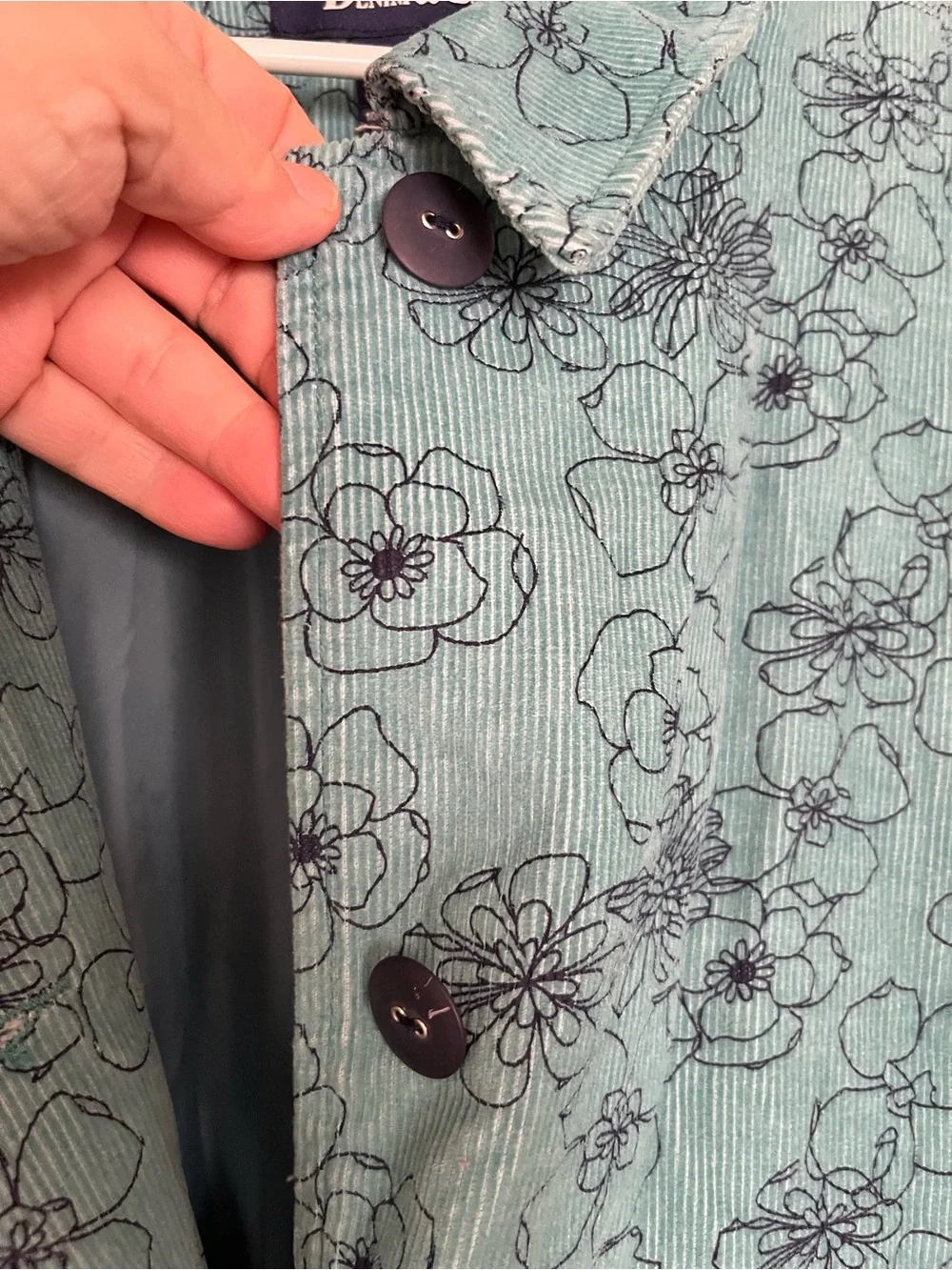 Denim & Co  XL Teal Floral Corduroy Button Down Lined  Jacket